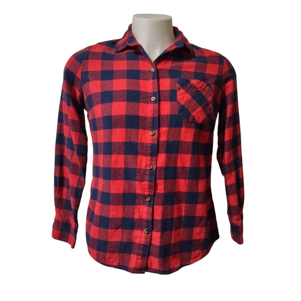Field‎ Stream Flannel Shirt MD Women Cabin Wear Grop Core Red Navy Buffalo Plaid